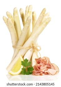 White Asparagus Ham and with Ingredients isolated on white Background.