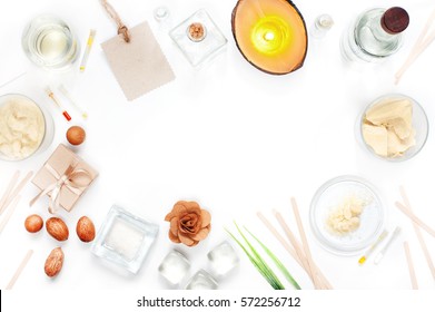 White Background With Ingredients For Natural Cosmetic