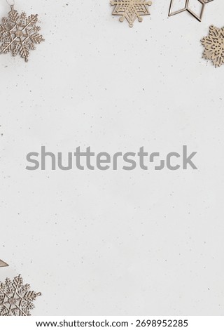 White background with subtle speckles, featuring snowflake decorations. The white background is simple and elegant. Minimalist elegant white background with gold accents.