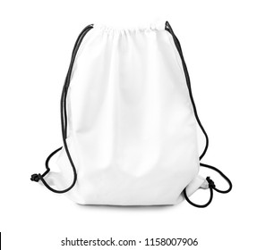 white backpack with black string isolated on a white background