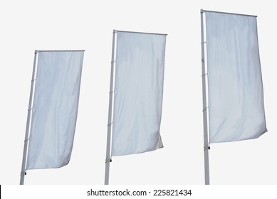 White Banner. Tree Empty Vertical Banners Isolated. Blank Space For Write At Your Own. White Flag Isolated