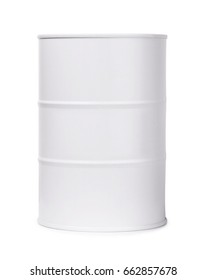 White Barrel Of Fuel Or Chemicals Isolated On A White Background 