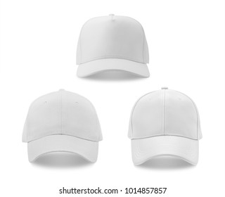 White Baseball Cap Collection Isolated On White Background. Front View.