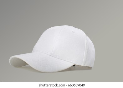 White Baseball Cap On Gray Background