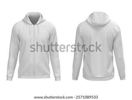 White basic hoodie zipper jacket front and back view for mockup