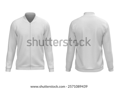 White basic varsity collar with zipper jacket front and back view for mockup