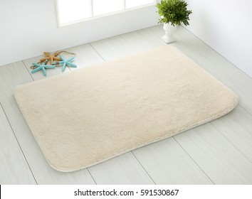 white bathroom carpet on white wooden floor