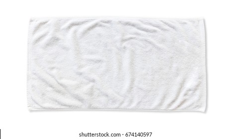 White beach towel mock up isolated on white background, flat lay top view 