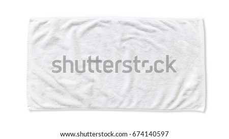 White beach towel mock up isolated on white background, flat lay top view 