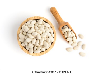 white bean on cup isolated  top view on a white background