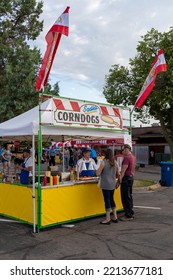 White Bear Lake, Minnesota USA July 1, 2022 Food Trucks At Weekly Street Fair In White Bear Lake, Minnesota.
