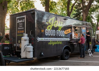 White Bear Lake, Minnesota USA July 1, 2022 Food Trucks At Weekly Street Fair In White Bear Lake, Minnesota.
