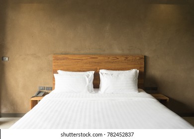 White Bedding And Pillow In Hotel Room, Pillows On The Bed