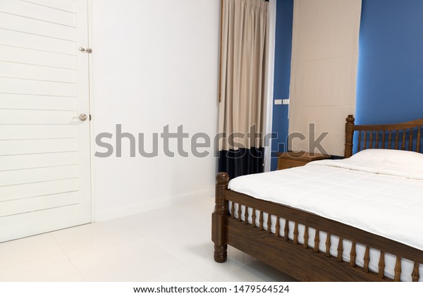 White Bedding Teak Wooden Bed Set Stock Photo Edit Now