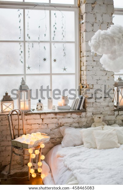 White Bedroom Clouds Candles Books Stock Image Download Now