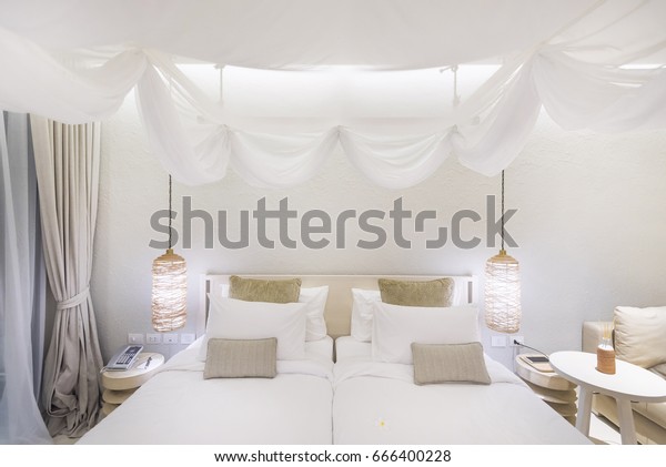 White Bedroom Decorated White Mosquito Nets Stock Photo Edit Now