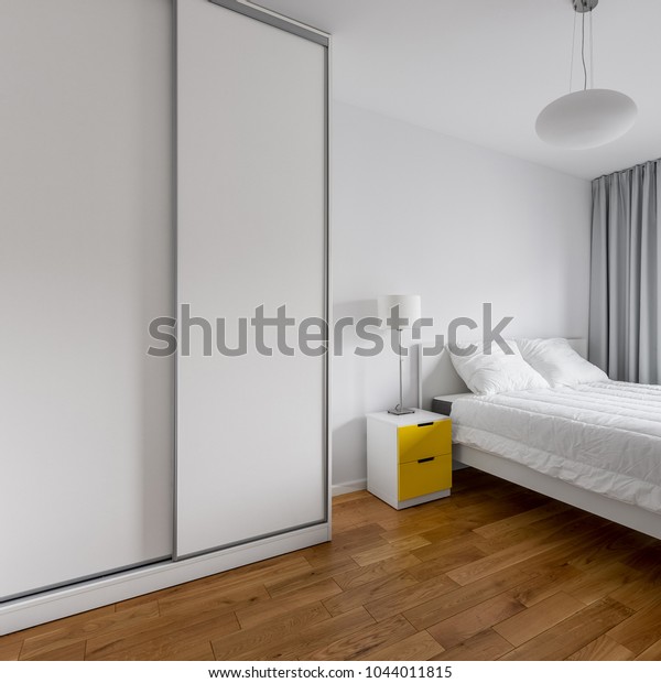 White Bedroom Double Bed Sliding Door Stock Photo Edit Now