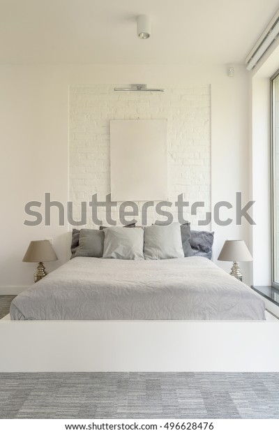 White Bedroom King Size Bed Grey Stock Photo Edit Now 496628476