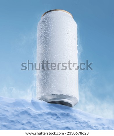 White beer can on a frozen wall. Winter