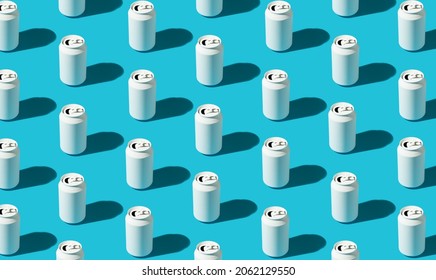 White beverage cans pattern on the bright blue background. Minimal concept. - Shutterstock ID 2062129550