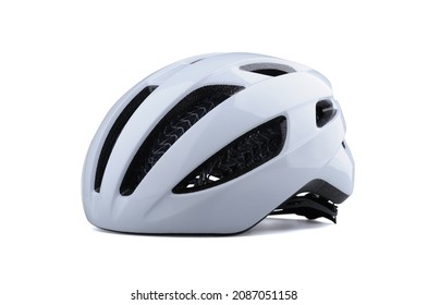 White bicycle helmet isolated on white background. Perspective view of bicycle helmet