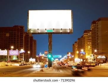 White Big Empty Billboard On Night Street