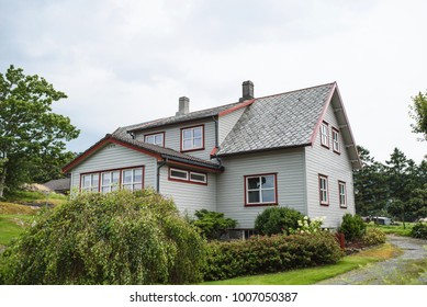 White Big House With Green Yard In Norway