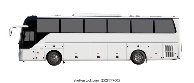 White big tour tourism bus isolated on white background. Side view of big city bus.