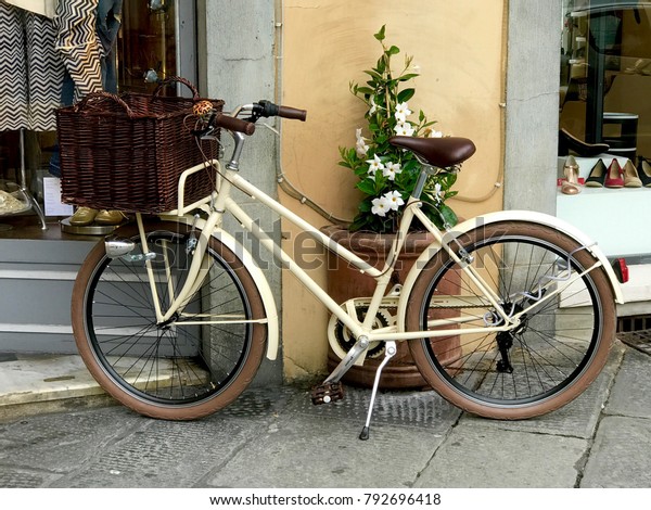 white bike with basket