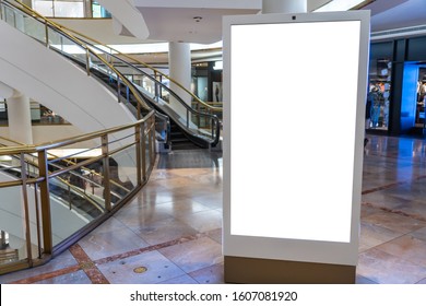 White Billboard In A Modern Shopping Center, Mockup.