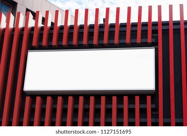 White Billboard On The Facade Of The Building, Tokyo, Japan. Frame For Text