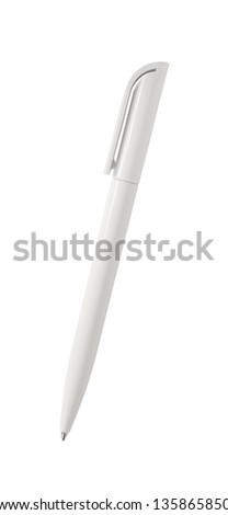 White biro or ball point pen, isolated on white. Photographed from directly above so works in any direction.