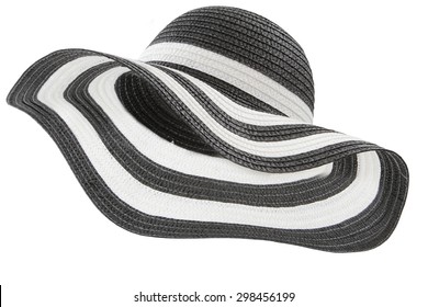 White And Black Beach Hat On White Background