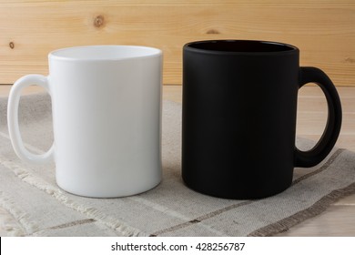 White And Black Coffee Mug Mockup. White Mug Mockup. Blank Mug. 