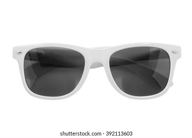 
White - Black Sunglasses On A White Background .