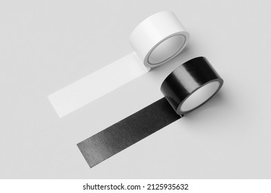 White and black unrolled duct tapes mockup on a grey background. - Shutterstock ID 2125935632