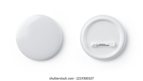 White blank badge. Glossy round button. Pin badge mockup isolated on white background