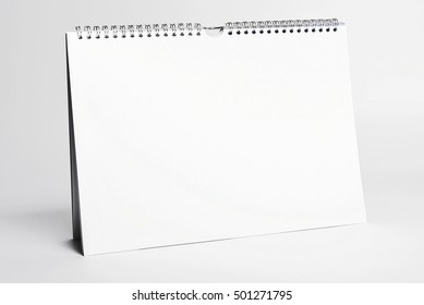 White Blank Calendar Mockup With Spiral Binding