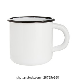 White Blank Enamel Mug Isolated On White Background