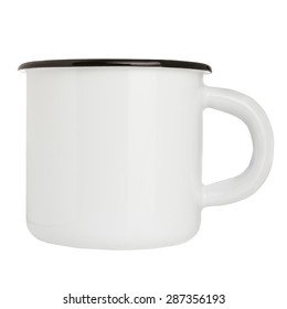 White Blank Enamel Mug Isolated On White Background