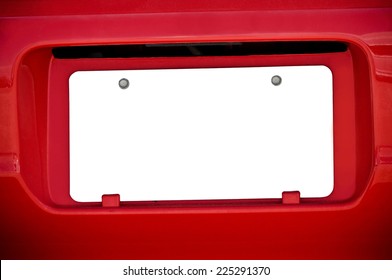 White Blank License Plate On Red Car