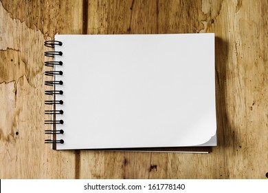 White Blank Page Sketch Book On Wood Table Horizontal 