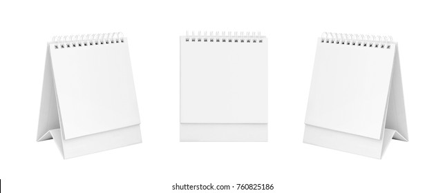 White Blank Paper Desk Spiral Calendar On White Background.
