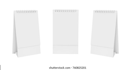 White blank paper desk spiral calendar on white background.