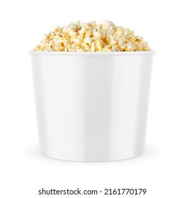 White Blank Popcorn Bucket For Placing Your Graphics. Packaging Template Mockup Isolated On White Background.