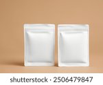 White blank Pouch sachet mockup with beige color background