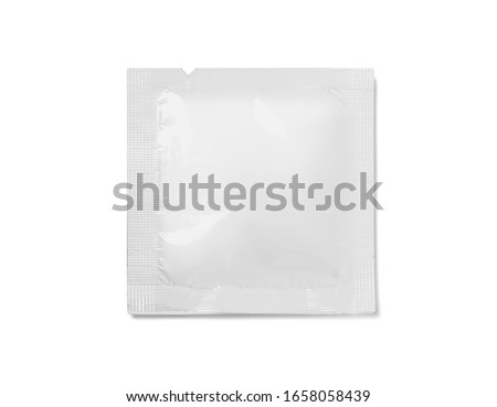  White Blank template Packaging Foil wet wipes Pouch Medicine Or Condom. Food Packing Coffee, Salt, Sugar, Pepper, Spices, Sweets.With clipping path
