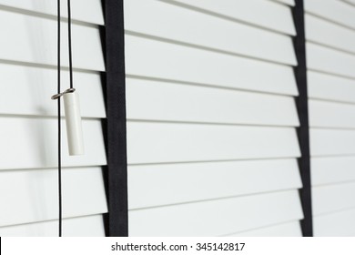 White Blinds On Window, Design Interior Of Bedroom In Modern House