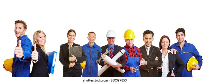 White And Blue Collar Worker As A Team Holding Thumbs Up