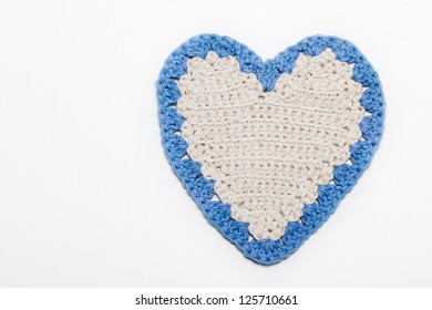 White And Blue Crochet Knitted Heart